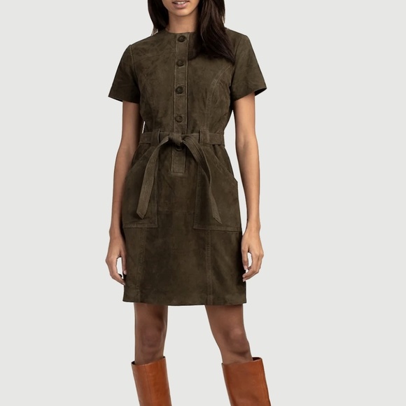 Trina Turk Penny Belted Suede Mini Dress Sz 4 Peat